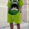 product-2c0327af59986e29c363bf6b494f698f7695ab7c.goods_.000001 Marvel Series Green Giant Material Men'S New Sports Suit T-shirt and Shorts Two-piece Set, Suitable for Sports, Casual Wear, Running, Fitness, Beach Vacation, Breathable and Sweat-Absorbent Comfort, Sweat-Resistant
