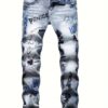 European and American Hip-Hop Street Style Daily Ultra-Thick Embroidered Stretch Slim Fit Straight-Leg Jeans for Men, Outdoor Casual Pants