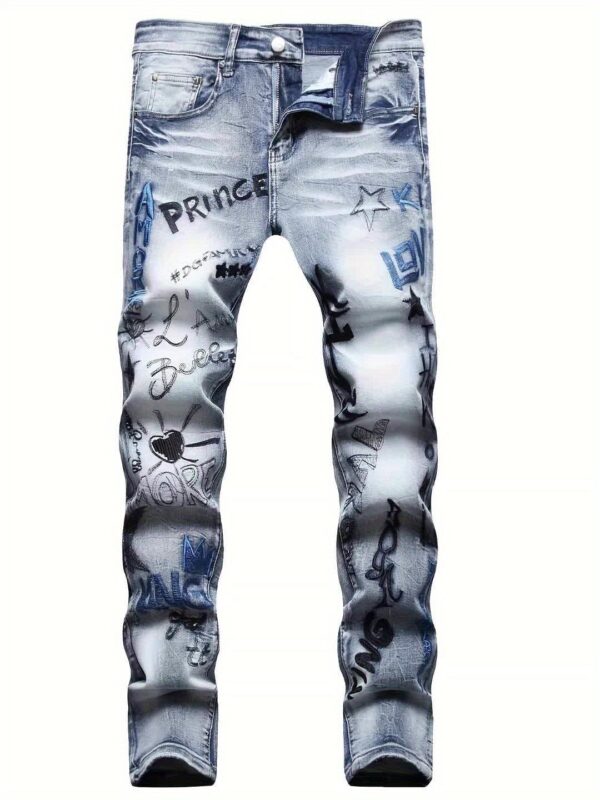 European and American Hip-Hop Street Style Daily Ultra-Thick Embroidered Stretch Slim Fit Straight-Leg Jeans for Men, Outdoor Casual Pants