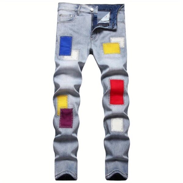 Men's Patchwork Embroidered Slim-Fit Stretch Denim Jeans For Outdoor Activities