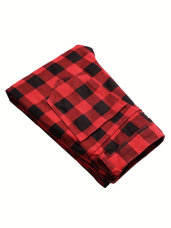 product-Fancyalgo-VirtualModelMatting-00c3fa18eb09a1955ca22df1001deadd Men's Plaid Pattern Slim Fit And Cuffed Denim Jeans With Multiple Pockets, Classic And Chic Pants For All Seasons Leisurewear