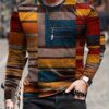 Men's Colorful And Irregular Plaid Pattern Crew Neck And Long Sleeve T-shirt, Tops For Spring And Autumn Outdoors And Sports Wear