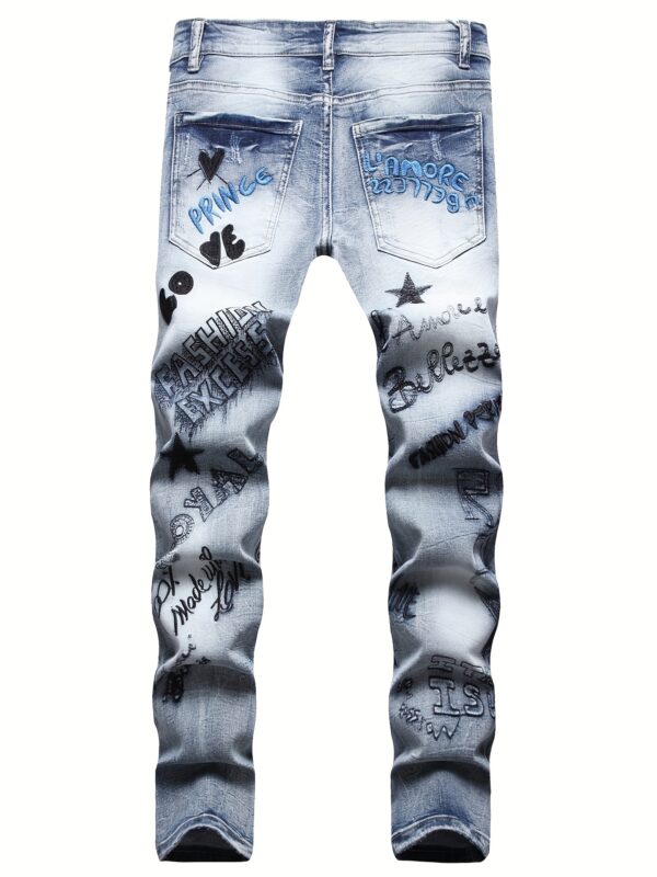 European and American Hip-Hop Street Style Daily Ultra-Thick Embroidered Stretch Slim Fit Straight-Leg Jeans for Men, Outdoor Casual Pants