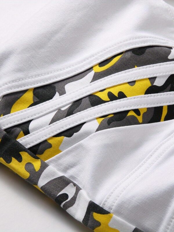 Camouflage Pattern Slim Fit Jeans, Men's Casual Slightly Stretch Street Style Slant Pockets Denim Jeans For Spring Summer