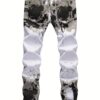2023 New Arrival Men'S Slim-Fit Stretch Denim Jeans with Camo Print - White, Black & Gray, Casual Streetwear Style, Comfortable Outdoor Hiking Pants for All Seasons, Hiking Pants, Trendy Streetwear, Medium Elasticity