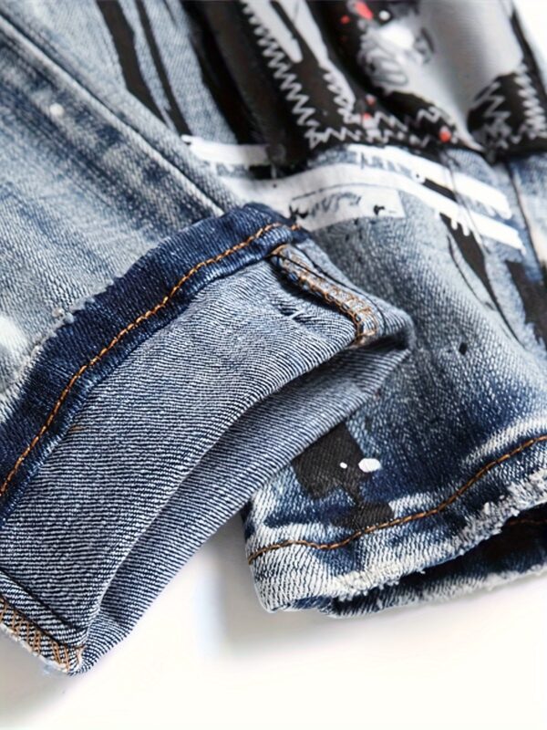 product-Fancyalgo-VirtualModelMatting-1a07b0503fc287703c67a918d8bbd2da Men's Splash Print Skinny Washed Jeans, Trendy Streetwear, Straight Leg Denim Pants For Spring Autumn