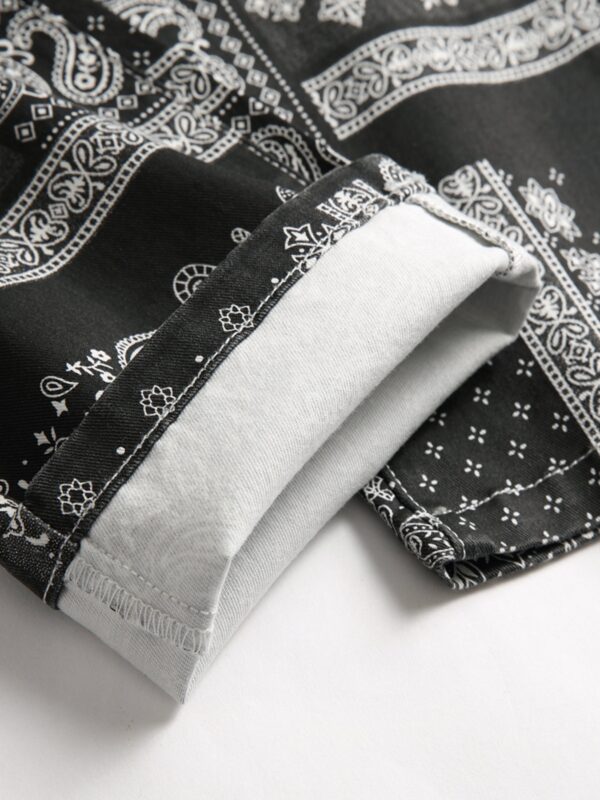 Paisley & Floral Pattern Slim Fit Jeans, Men's Casual Street Style Slightly Stretch Denim Pants For Spring Summer