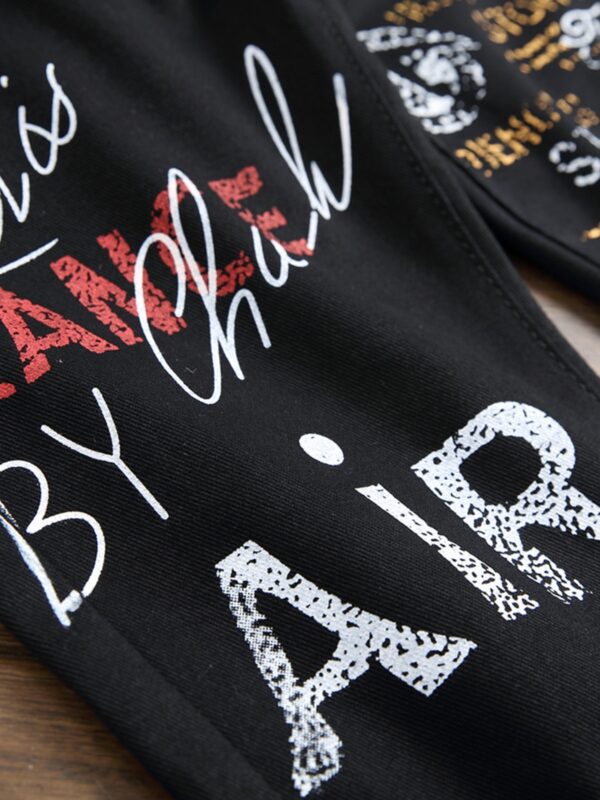 Men'S Slim-Fit Jeans - Stretchy Black Denim with Bold "AIR" Print, Casual Spring/Fall Style, Regular Fit, Machine Washable, Casual Wear Pants | Bold Print Jeans | Stretchy Fabric