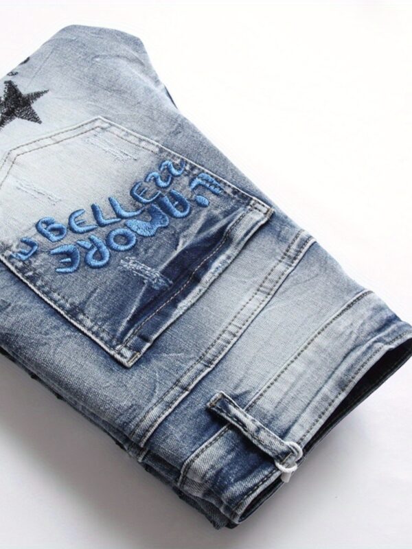 European and American Hip-Hop Street Style Daily Ultra-Thick Embroidered Stretch Slim Fit Straight-Leg Jeans for Men, Outdoor Casual Pants