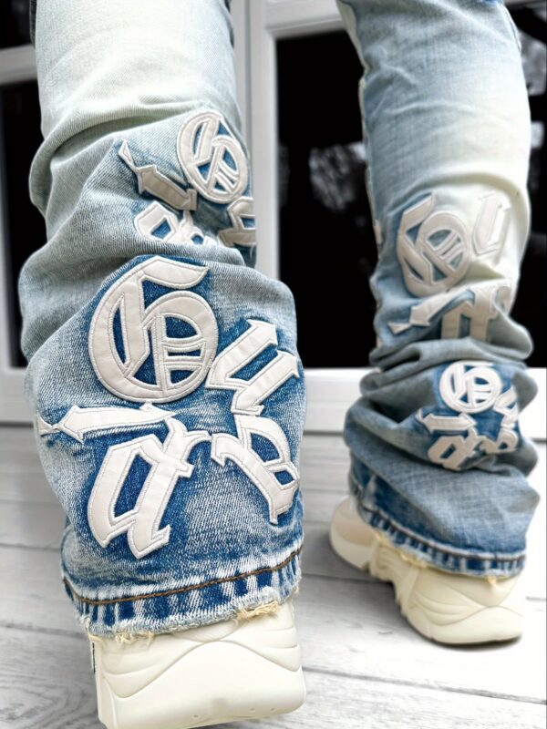 product-Fancyalgo-VirtualModelMatting-3aea437e8ad9241b850df11f5caf161d Men's Straight Jeans with Leather And Embroidered Letters