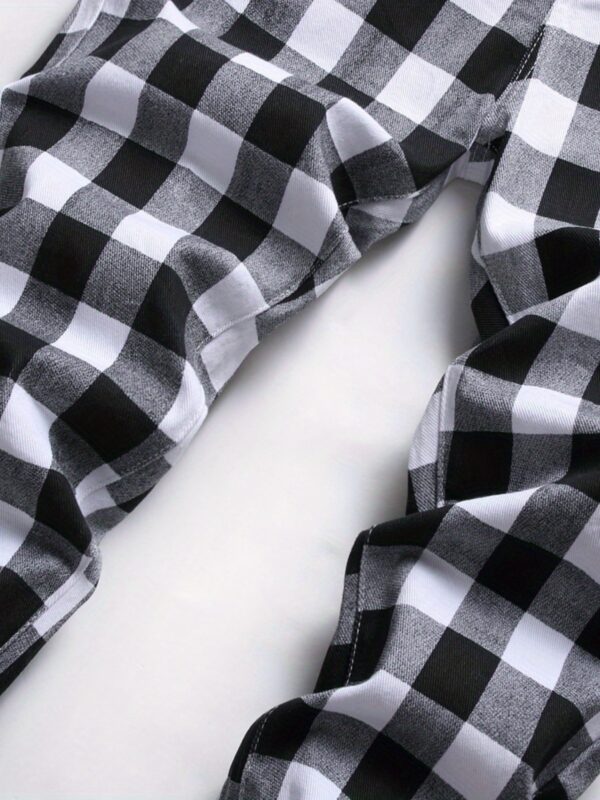 product-Fancyalgo-VirtualModelMatting-3f05fdd9197d25246081915eb8d144bd Men's Plaid Pattern Slim Fit And Cuffed Denim Jeans With Multiple Pockets, Classic And Chic Pants For All Seasons Leisurewear