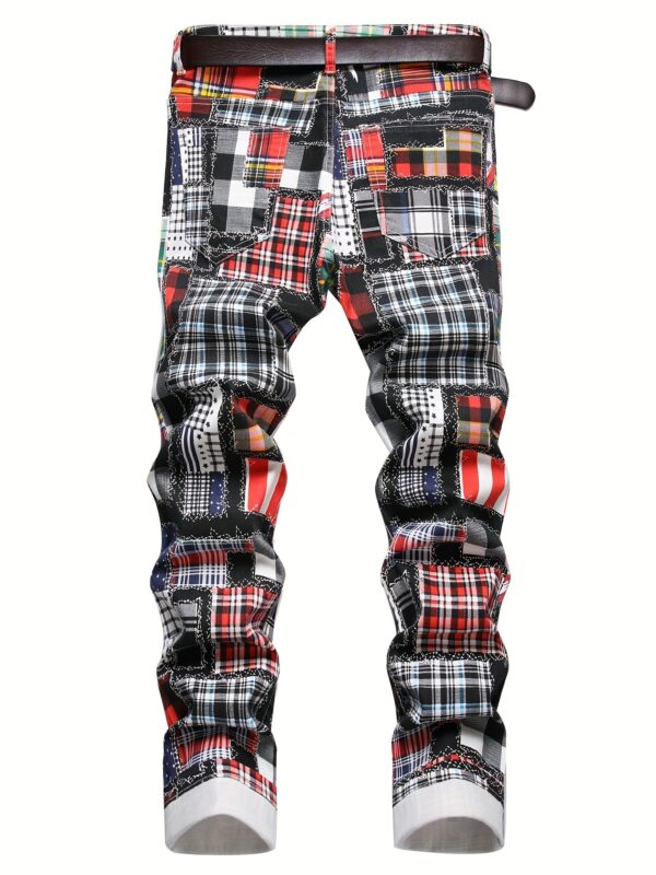 product-Fancyalgo-VirtualModelMatting-4cc2e56d8910944900bf2924b8a3d485 Men's Skinny Jeans - Slim Fit Pants with Multi-Color Plaid Patterns (Red/Black/White/Blue/Gray/), No Belt Loops, Machine Washable for Party & Casual Attire - Teens & Adults, Streetwear Style, Bold Prints, Quality Stitching, Fashion Bottoms, Young Adults