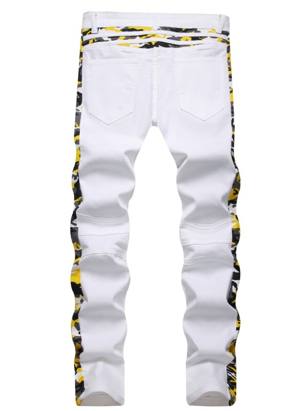 Camouflage Pattern Slim Fit Jeans, Men's Casual Slightly Stretch Street Style Slant Pockets Denim Jeans For Spring Summer