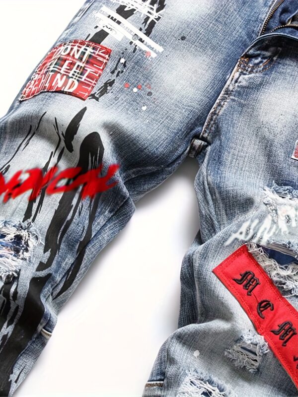 product-Fancyalgo-VirtualModelMatting-50826394c0e06cc69fcf564c4f4a39f3 Men's Splash Print Skinny Washed Jeans, Trendy Streetwear, Straight Leg Denim Pants For Spring Autumn