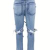 Casual Street Style Bandage And Zipper Decor Jeans, Men's Trendy Denim Pants For Spring Summer