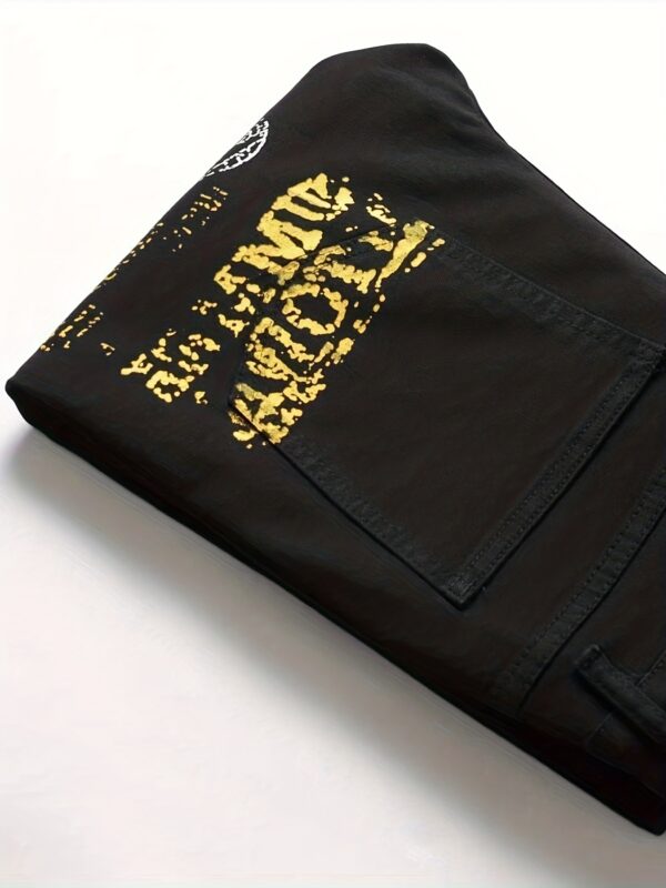 Men'S Slim-Fit Jeans - Stretchy Black Denim with Bold "AIR" Print, Casual Spring/Fall Style, Regular Fit, Machine Washable, Casual Wear Pants | Bold Print Jeans | Stretchy Fabric