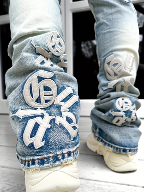 Men'S Vintage Washed Embroidered Letter Distressed Skinny Jeans - Non-Stretch Regular Length, All-Season Casual & Streetwear Jeans with White Sneakers, Streetwear Jeans | Embroidered Lettering | Nonstretch Fabric