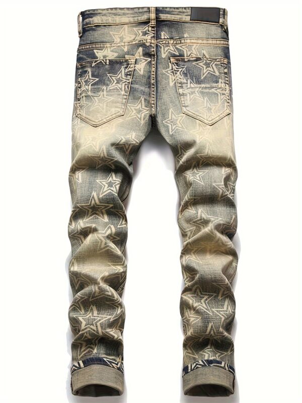 product-Fancyalgo-VirtualModelMatting-681eaba09b93ff67edd0ecfe1ec7dcf2 Men's Casual Star Pattern Ripped Jeans, Chic Street Style Stretch Denim Pants