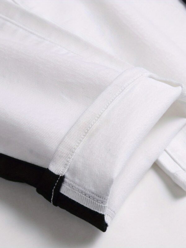 2023 New Men'S Slim-Fit Stretch Faux Denim Faux Denim - Black & White Color Block Design, Straight Leg Casual Pants with Pockets, Comfortable for Casual Attire, All-Season Wear, Casual Faux Denim|Sleek Straight Leg Faux Denim|Stretch Faux Denim Fabric