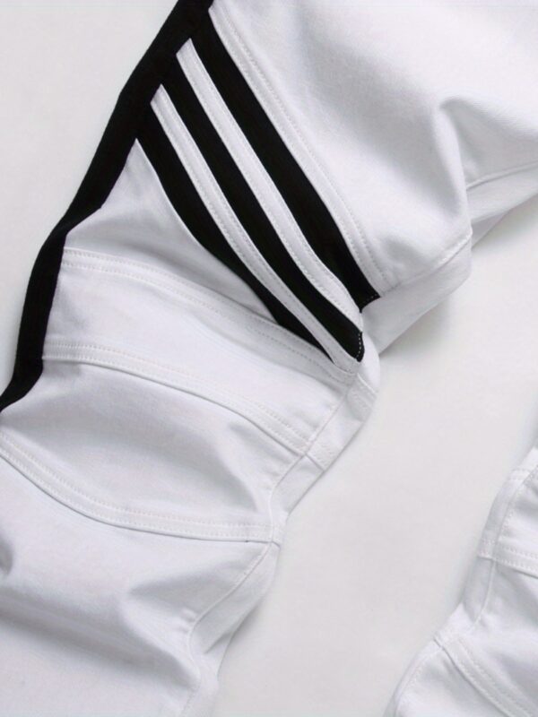 2023 New Men'S Slim-Fit Stretch Faux Denim Faux Denim - Black & White Color Block Design, Straight Leg Casual Pants with Pockets, Comfortable for Casual Attire, All-Season Wear, Casual Faux Denim|Sleek Straight Leg Faux Denim|Stretch Faux Denim Fabric