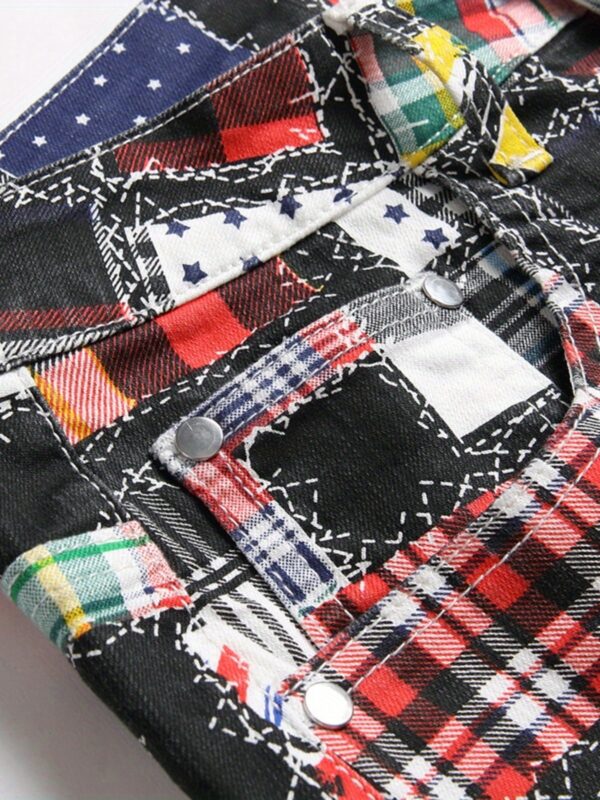 product-Fancyalgo-VirtualModelMatting-85daf855b6f4f53240d956ba6313c468 Men's Skinny Jeans - Slim Fit Pants with Multi-Color Plaid Patterns (Red/Black/White/Blue/Gray/), No Belt Loops, Machine Washable for Party & Casual Attire - Teens & Adults, Streetwear Style, Bold Prints, Quality Stitching, Fashion Bottoms, Young Adults