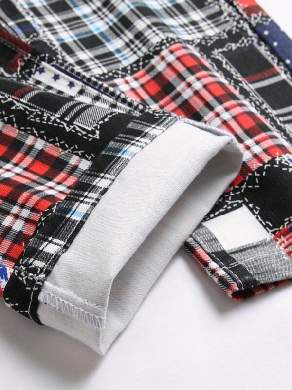 product-Fancyalgo-VirtualModelMatting-977037ef630d8af5b18c8cfa365fe35e Men's Skinny Jeans - Slim Fit Pants with Multi-Color Plaid Patterns (Red/Black/White/Blue/Gray/), No Belt Loops, Machine Washable for Party & Casual Attire - Teens & Adults, Streetwear Style, Bold Prints, Quality Stitching, Fashion Bottoms, Young Adults