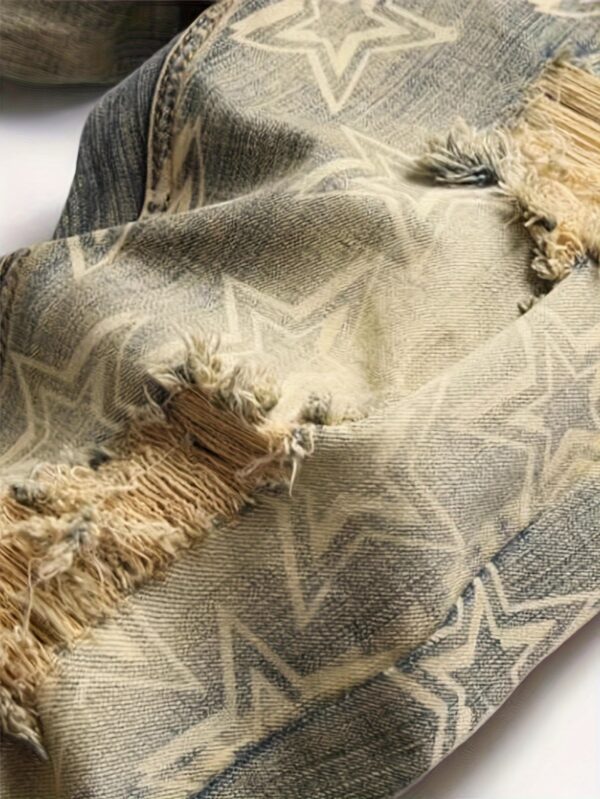 product-Fancyalgo-VirtualModelMatting-9e9be9355ee188fff6519a732a640b8d Men's Casual Star Pattern Ripped Jeans, Chic Street Style Stretch Denim Pants