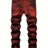 product-Fancyalgo-VirtualModelMatting-a08dcdb77e38597ef007b494ff51ef55 Men'S Skinny Faux Denim - Vintage Distressed Red - Non-Standard Fit Mid-Rise Pants - All-Season Casual Streetwear - Machine Washable Faux Denim Faux Denim for Everyday & Formal Outfits, Low Waisted Faux Denim, Versatile Clothing, Unique Pattern Design, Durable Fabric, Urban Fashion, Trendy Design, Sturdy Construction, Fashion Enthusiasts