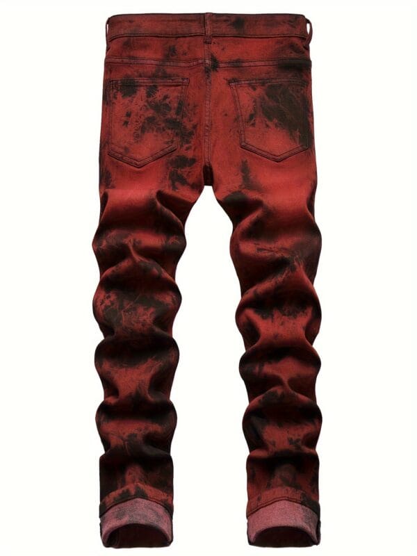 product-Fancyalgo-VirtualModelMatting-a08dcdb77e38597ef007b494ff51ef55 Men'S Skinny Faux Denim - Vintage Distressed Red - Non-Standard Fit Mid-Rise Pants - All-Season Casual Streetwear - Machine Washable Faux Denim Faux Denim for Everyday & Formal Outfits, Low Waisted Faux Denim, Versatile Clothing, Unique Pattern Design, Durable Fabric, Urban Fashion, Trendy Design, Sturdy Construction, Fashion Enthusiasts