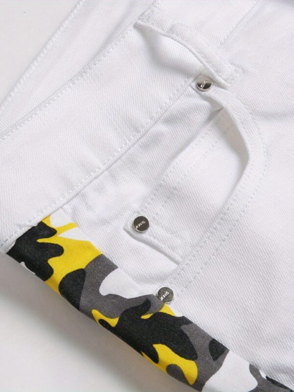 Camouflage Pattern Slim Fit Jeans, Men's Casual Slightly Stretch Street Style Slant Pockets Denim Jeans For Spring Summer