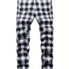 product-Fancyalgo-VirtualModelMatting-bb6ccd3d8b302310b3dbe9d96c5649d4 Men's Plaid Pattern Slim Fit And Cuffed Denim Jeans With Multiple Pockets, Classic And Chic Pants For All Seasons Leisurewear