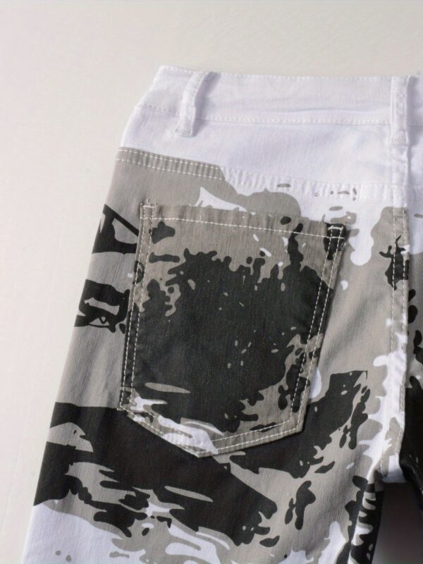 2023 New Arrival Men'S Slim-Fit Stretch Denim Jeans with Camo Print - White, Black & Gray, Casual Streetwear Style, Comfortable Outdoor Hiking Pants for All Seasons, Hiking Pants, Trendy Streetwear, Medium Elasticity