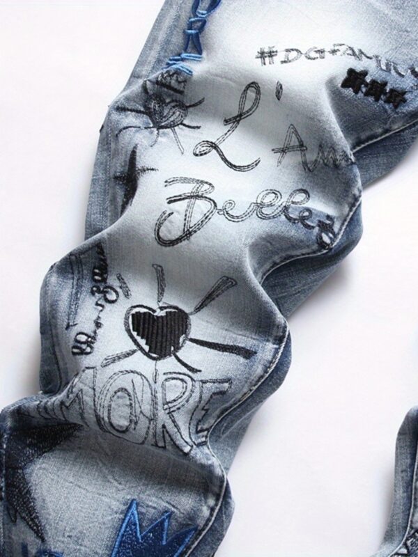 European and American Hip-Hop Street Style Daily Ultra-Thick Embroidered Stretch Slim Fit Straight-Leg Jeans for Men, Outdoor Casual Pants