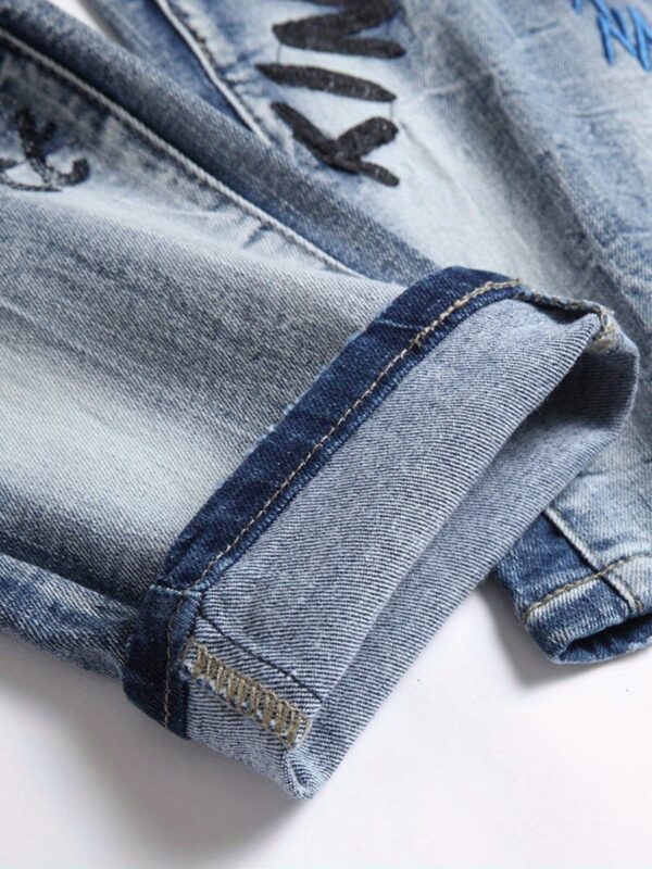 European and American Hip-Hop Street Style Daily Ultra-Thick Embroidered Stretch Slim Fit Straight-Leg Jeans for Men, Outdoor Casual Pants