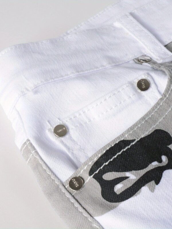 2023 New Arrival Men'S Slim-Fit Stretch Denim Jeans with Camo Print - White, Black & Gray, Casual Streetwear Style, Comfortable Outdoor Hiking Pants for All Seasons, Hiking Pants, Trendy Streetwear, Medium Elasticity