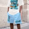 2pcs Men'S 3D Print Summer Clothing Set, Print Graphics, Short Sleeve Crew Neck T-Shirt And Elastic Waist Shorts with Pockets for Outdoor Sports Fitness