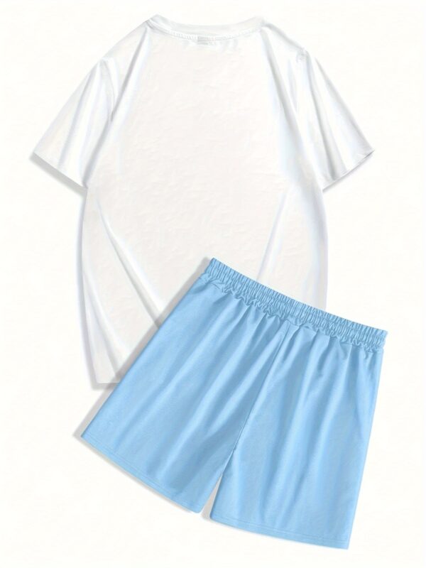 2pcs Men'S 3D Print Summer Clothing Set, Print Graphics, Short Sleeve Crew Neck T-Shirt And Elastic Waist Shorts with Pockets for Outdoor Sports Fitness