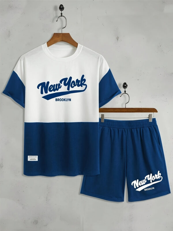 2pcs Men'S Novelty 3D Print Summer Outfit Set, Short Sleeve Crew Neck T-Shirt and Drawstring Shorts with Pockets