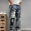 product-c59fb69f1f125a5bfd78a05d13bca26ba6b9fd31.goods_.000001 Retro Blue American Streetwear Graffiti Print Loose Straight-Leg Jeans