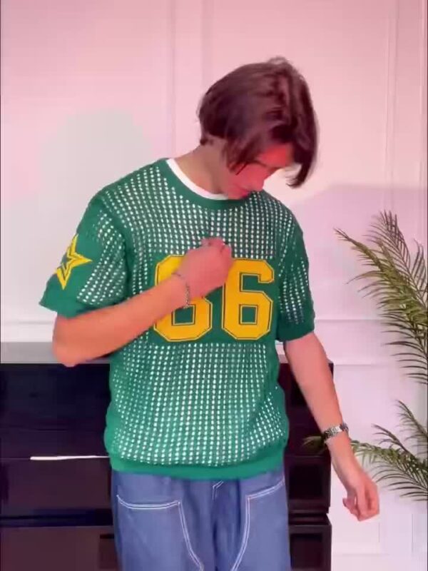 product-e862ce3f729085341d1abe63f90fa2fff05d6984.temu_.000001 Men'S Summer Color-Blocked Hollow Star Pattern Street Casual Knitted Jersey