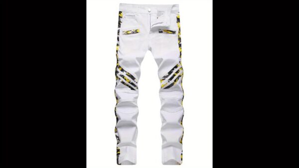 Camouflage Pattern Slim Fit Jeans, Men's Casual Slightly Stretch Street Style Slant Pockets Denim Jeans For Spring Summer