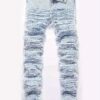 Men'S High-Street Hip-Hop Style Washed Distressed Denim Jeans with Frayed Hem & Tassel Details - Straight-Leg, Non-Stretch, All-Season Casual Pants for Teens, Allseason Jeans, Streetwear Fashion, Vintage Washed Jeans