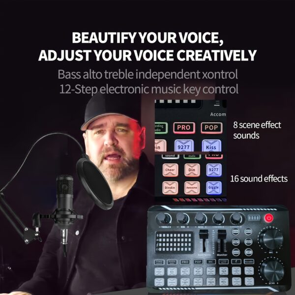 Podcast Equipment Bundle, BM-800 Recording Studio Package with Voice Changer, Live Sound Card - Audio Interface for Laptop Computer Vlog Living Broadcast Live Streaming YouTube TikTok