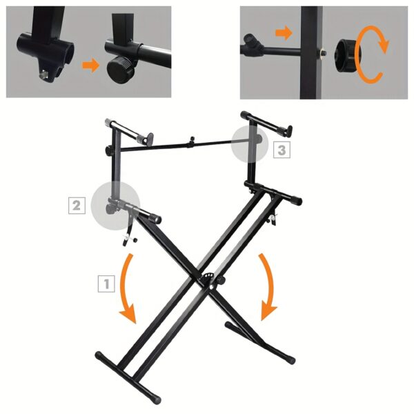 Pro Series Heavy-Duty Portable 2-Tier Keyboard Stand with Locking System & Sturdy A-Frame Design - Heavy-Duty Construction, Adjustable Height, Space-Saving Sturdy Legs for Piano/Keyboards - Ideal for Studios, Performances, Practice - Compatible with Grand/Piano/Stage Pianos (Locking Straps Included) - Sleek Black Color, Sturdy Frame & Legs, Secure Locking Mechanism for Stability & Safety, Keyboard Piano Hanger, Piano Portable Lightweight Stand, Double Layer Keyboard Stand,