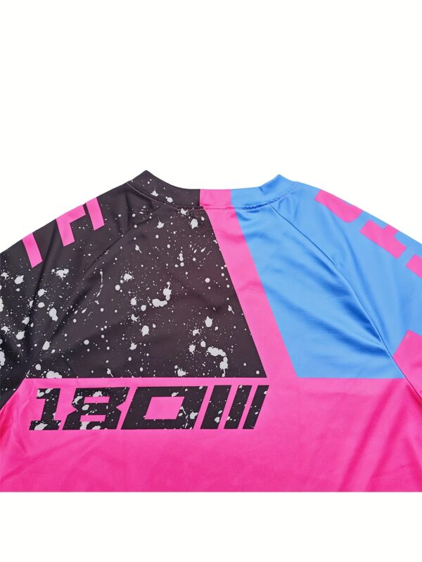 product-fancy-0139d782-329f-49a4-84af-4c59864672e7 Men'S High-Performance Motocross Jersey - Breathable, Quick-Dry Cycling Shirt for BMX, MTB, ATV, and Fishing - Pink & Blue Graphic Design, Lightweight & Versatile for All Seasons, Cycling Shir