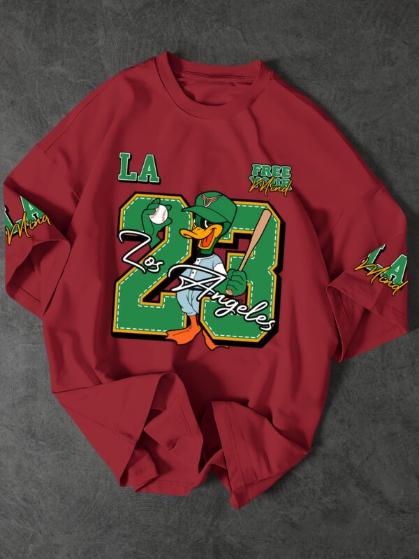 Men'S Casual Streetwear T-Shirt with Cartoon Baseball Duck & Number 23 Print - Black, Loose Fit, Short Sleeve, Round Neck, Summer Fashion, Casual Summer Wear | Cartoon Print Tee | Comfortable Fit, Baseball T Shirt, Sportswear Lifestyle, Youth Jersey, Fashionable Sportwear, Comfortable Breathability