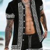 Summer New Men'S Casual Short Sleeve Shirt and Shorts Set, Beach Vacation Style Creative Print Shirt Men'S Wear
