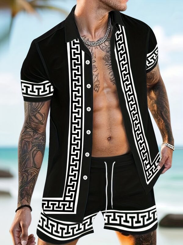 Summer New Men'S Casual Short Sleeve Shirt and Shorts Set, Beach Vacation Style Creative Print Shirt Men'S Wear