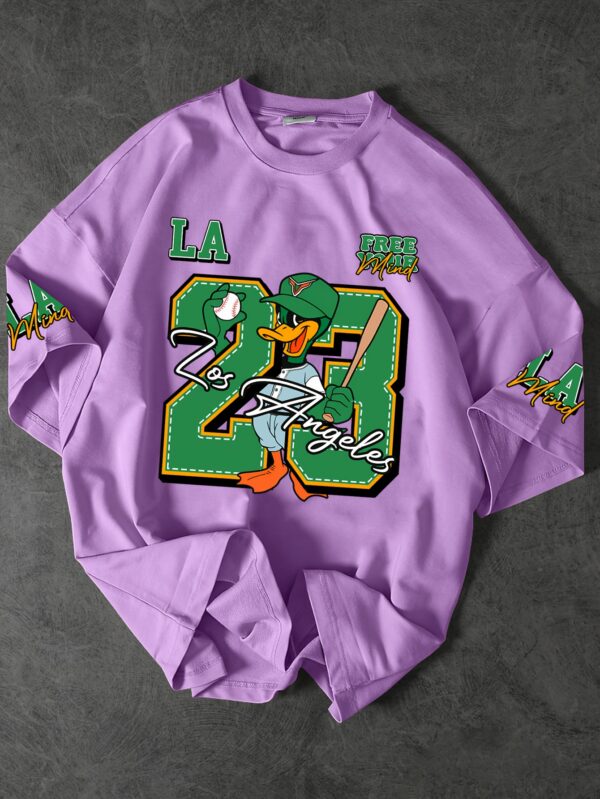 Men'S Casual Streetwear T-Shirt with Cartoon Baseball Duck & Number 23 Print - Black, Loose Fit, Short Sleeve, Round Neck, Summer Fashion, Casual Summer Wear | Cartoon Print Tee | Comfortable Fit, Baseball T Shirt, Sportswear Lifestyle, Youth Jersey, Fashionable Sportwear, Comfortable Breathability