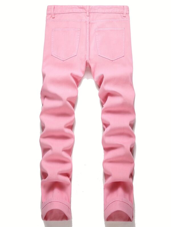 Men'S Non-Stretch Faux Denim - Straight Leg Distressed Pants with Pre-Washed Look, Everyday Casual & Formal Outfits - All-Season Vintage Streetwear Faux Denim for Men, Straight Leg Faux Denim, Versatile Clothing, Distressed Faux Denim, Detailed Stitching, Faux Denim Trousers, Urban Style, Quality Stitching, Young Adults